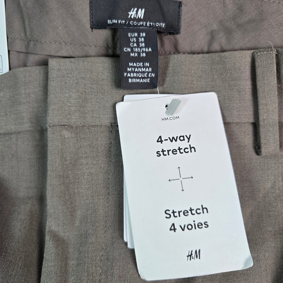 H&M Slim Fit 4 Way Stretch Mens Dress Pants Khaki Tan Size 38x32 NEW - Picture 4 of 11